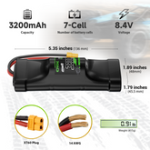 2 × OVONIC 8.4V 3200mAh NiMH Battery Pack 7-Cell Hump with XT60 & TRX Plug for RC Cars & Trucks